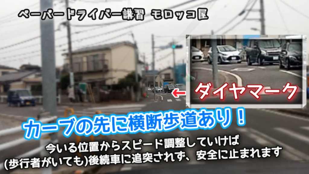 千葉県 船橋市 で安全運転を身につける ペーパードライバー講習 大事な大事なダイヤマークは横断歩道のお知らせ